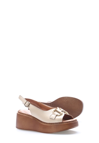 Epikoza Dışı ve İçi Hakiki Deri Bej Kadın Dolgu Topuk Sandalet SS166212618891