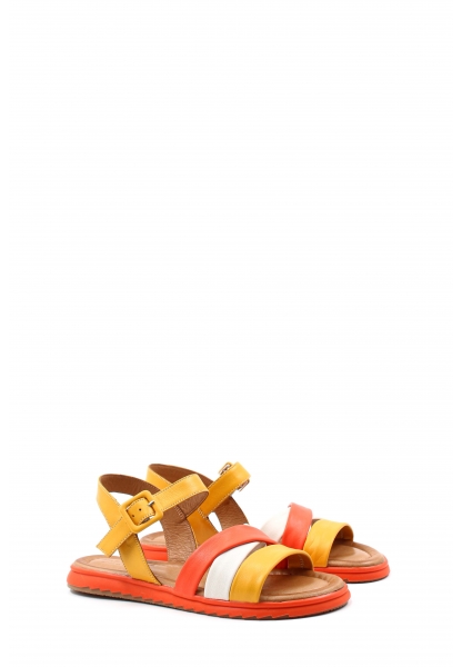 Epikoza Dışı ve İçi Hakiki Deri Bej Sarı Oranj Kadın Sandalet SS166572612697