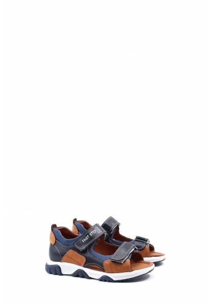 Epikoza Dışı ve İçi Hakiki Deri Lacivert Taba Unisex Çocuk Klasik Sandalet SS160062431239