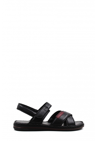  Epikoza Dışı ve İçi Hakiki Deri Siyah Erkek Klasik Sandalet SS16128131446