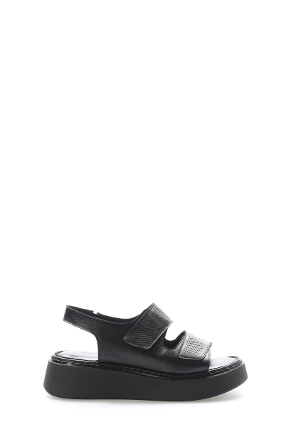 Epikoza Dışı ve İçi Hakiki Deri Siyah Kadın Klasik Günlük Sandalet SS166212611380