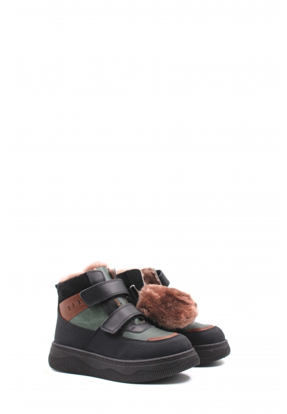 Epikoza Dışı Hakiki Deri ve İçi Kürklü  Haki Taba Unisex Çocuk Bot SS16157112412940