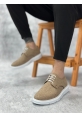 LQZ0003 Bağcıklı Klasik Spor Keten Hardal Beyaz Taban Casual Erkek Ayakkabı