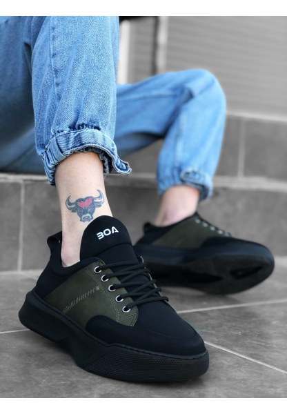 Epikoza Siyah Yüksek Taban Bağcıklı Spor Sneaker Siyah Haki Beyaz Erkek Ayakkabı EKZ02268MR21
