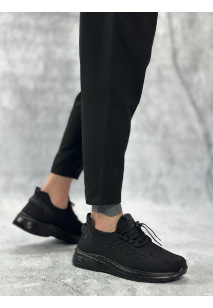 LQZ0356 Özel Örme Triko Tarz Rahat Fuspetli Siyah Spor Ayakkabı 