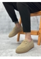 LQZ0358 LQZ Doğal Deri Tozu Bağcıklı Kauçuk El Yapımı Espadril Taban Bej Renk Erkek Ayakkabı