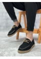 LQZ0358 LQZ Doğal Deri Tozu Bağcıklı Kauçuk El Yapımı Espadril Taban Siyah Renk Erkek Ayakkabı
