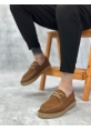 LQZ0358 LQZ Doğal Deri Tozu Bağcıklı Kauçuk El Yapımı Espadril Taban Taba Renk Erkek Ayakkabı