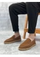 LQZ0359 LQZ Doğal Deri Tozu Bağcıksız Kauçuk El Yapımı Espadril Taban Taba Renk Erkek Ayakkabı