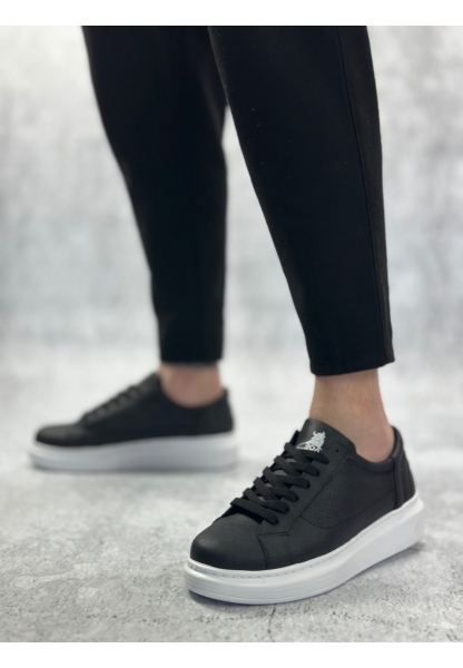 LQZ0423 LQZ Kalın Yüksek Taban Siyah Bağcıklı Spor Erkek Ayakkabı