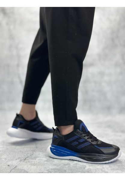 LQZ0650 Tarz Sneakers Yüksek Taban Siyah Mavi Spor Ayakkabısı