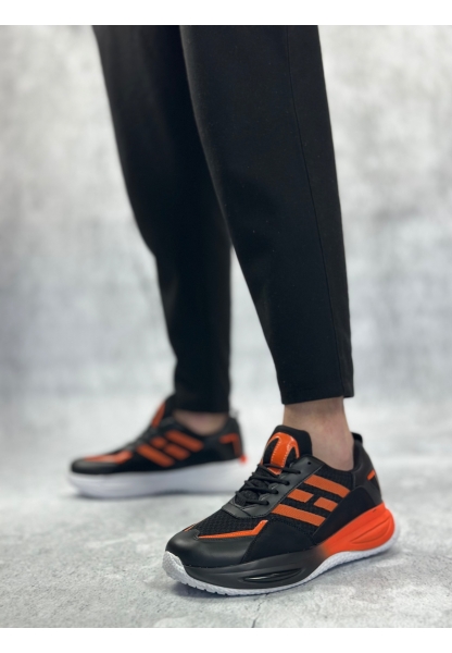 LQZ0650 Tarz Sneakers Yüksek Taban Siyah Turuncu Spor Ayakkabısı