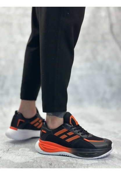 LQZ0650 Tarz Sneakers Yüksek Taban Siyah Turuncu Spor Ayakkabısı