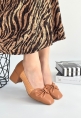 LQZ Shoes Agnet Taba Cilt Topuklu Ayakkabı