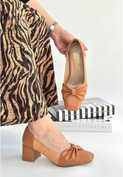 LQZ Shoes Agnet Taba Cilt Topuklu Ayakkabı