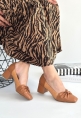 LQZ Shoes Agnet Taba Cilt Topuklu Ayakkabı