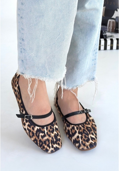 LQZ Shoes Almiye Leopar Keten Babet Ayakkabı