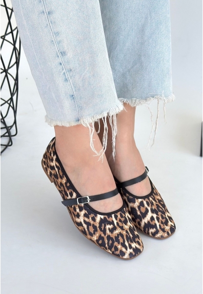 LQZ Shoes Almiye Leopar Keten Babet Ayakkabı