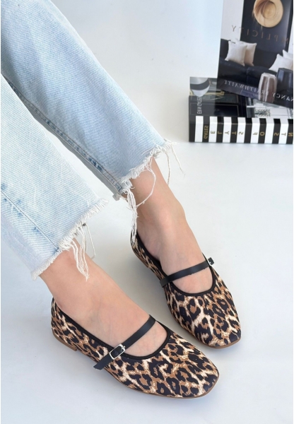 LQZ Shoes Almiye Leopar Keten Babet Ayakkabı