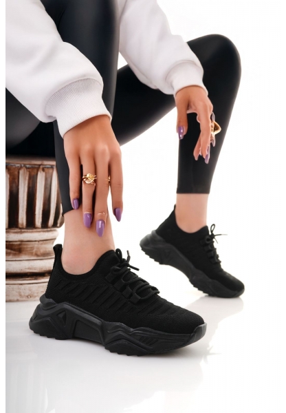 LQZ Shoes Ante Siyah Triko Bağcıklı Spor Ayakkabı