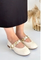 LQZ Shoes Atnis Bej Cilt Babet Ayakkabı