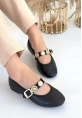 LQZ Shoes Atnis Siyah Cilt Babet Ayakkabı