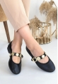 LQZ Shoes Atnis Siyah Cilt Babet Ayakkabı