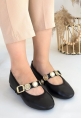 LQZ Shoes Atnis Siyah Cilt Babet Ayakkabı