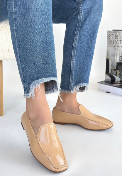 LQZ Shoes Betra Bej Rugan Babet Ayakkabı