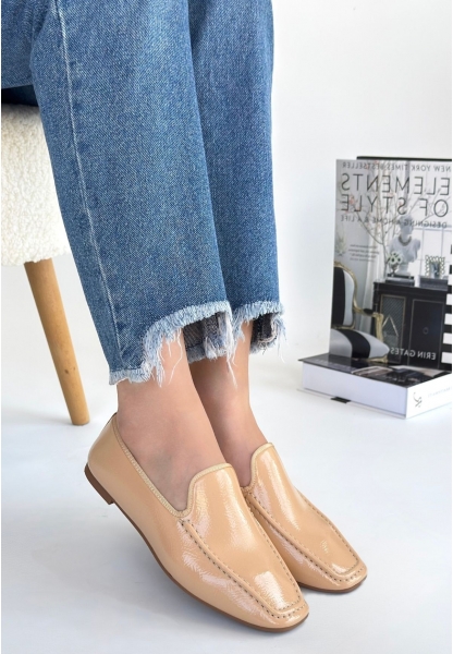 LQZ Shoes Betra Bej Rugan Babet Ayakkabı