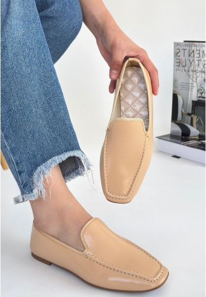 LQZ Shoes Betra Bej Rugan Babet Ayakkabı