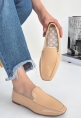 LQZ Shoes Betra Bej Rugan Babet Ayakkabı
