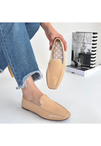 LQZ Shoes Betra Bej Rugan Babet Ayakkabı