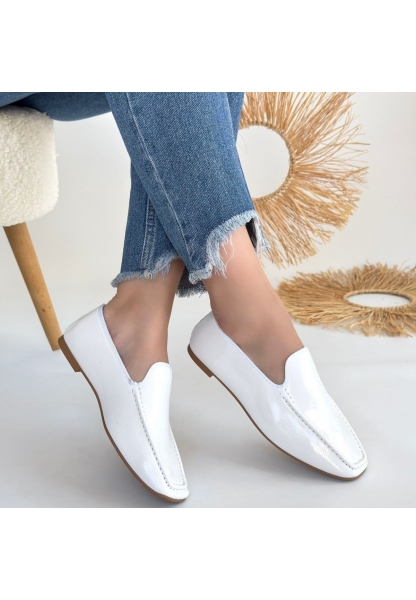 LQZ Shoes Betra Beyaz Rugan Babet Ayakkabı