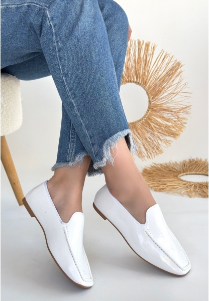LQZ Shoes Betra Beyaz Rugan Babet Ayakkabı