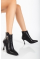 LQZ Shoes Biort Siyah Cilt Topuklu Bot