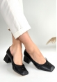 LQZ Shoes Cande Siyah Cilt Topuklu Ayakkabı