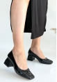 LQZ Shoes Cande Siyah Rugan Topuklu Ayakkabı