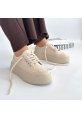 LQZ Shoes Carin Bej Keten Bağcıklı Spor Ayakkabı