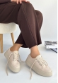 LQZ Shoes Carin Bej Keten Bağcıklı Spor Ayakkabı