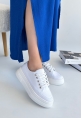 LQZ Shoes Carin Beyaz Keten Bağcıklı Spor Ayakkabı
