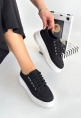 LQZ Shoes Carin Siyah Keten Bağcıklı Spor Ayakkabı