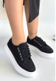 LQZ Shoes Carin Siyah Keten Bağcıklı Spor Ayakkabı