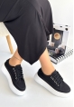 LQZ Shoes Carin Siyah Keten Bağcıklı Spor Ayakkabı