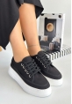 LQZ Shoes Carin Siyah Keten Bağcıklı Spor Ayakkabı