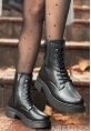 LQZ Shoes Ceprin Siyah Cilt Bağcıklı Bot