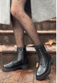 LQZ Shoes Ceprin Siyah Cilt Bağcıklı Bot