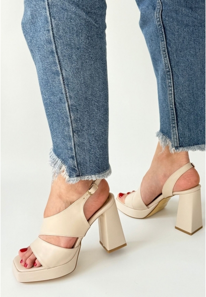 LQZ Shoes Cica Bej Cilt Topuklu Ayakkabı