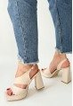 LQZ Shoes Cica Bej Cilt Topuklu Ayakkabı