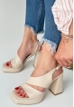 LQZ Shoes Cica Bej Cilt Topuklu Ayakkabı